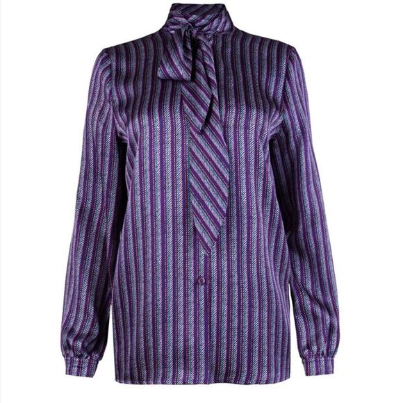 Escada NWT Shawl Collar Striped Purple Silk Shirt - Size 44 or Large - Picture 1 of 12
